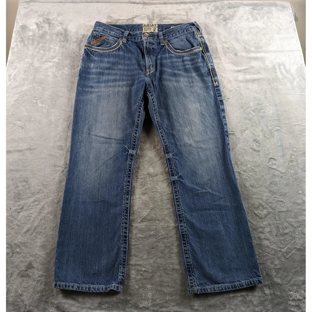 Ariat Jeans Mens 35x28 Blue M4 Relaxed Bootcut Denim Western Cowboy Rodeo READ